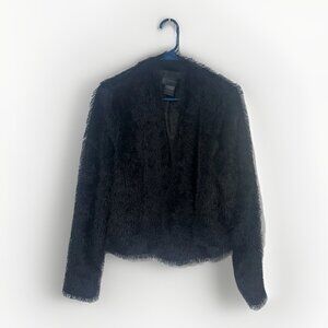 Kardashian Kollection Open Furry Jacket L Black Bohemian Whimsigoth City Party